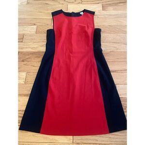 Tristan, women's red/black color block sleeveless fitted, back zip short dress 6